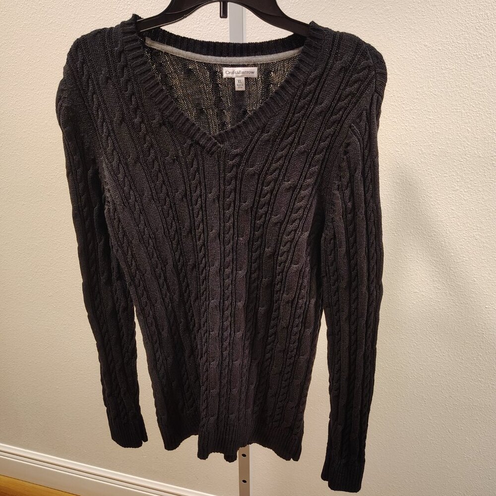 Croft & Barrow Women's Black Long Sleeve V-Neck Sweater Size XL Cotton